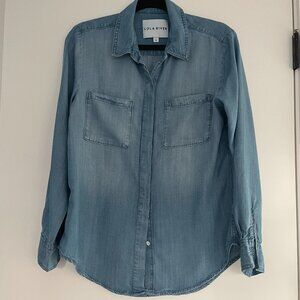 Lola River Blue Shirt LS/ Roll Tab Button Pockets Soft Breathable  NWOT